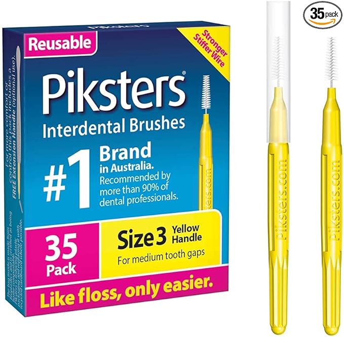 Piksters Interdental Brushes, 35 pk, Size 3, Interdental Tooth Brush for Medium Gaps, Gum Soft Bristles for Plaque Removal, Safe for Braces
