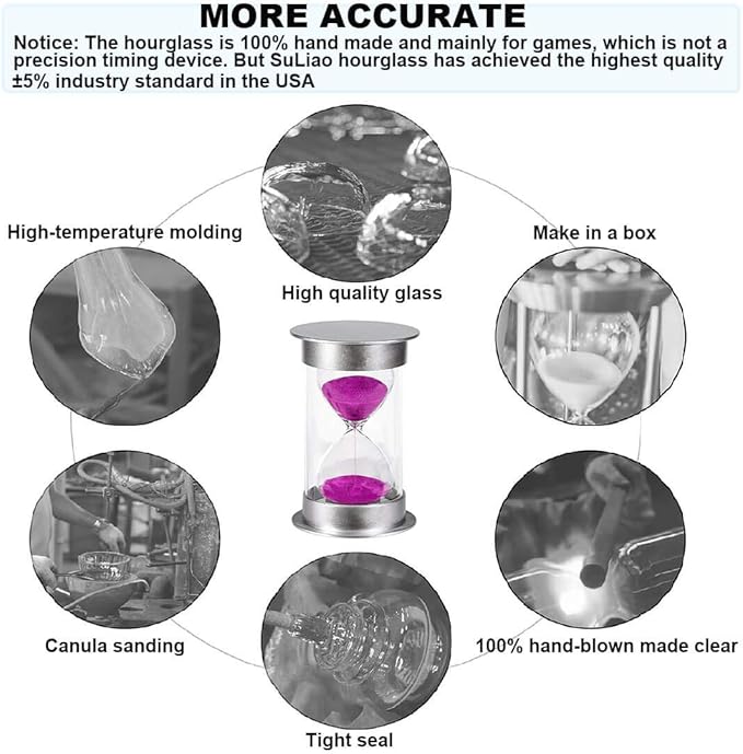 Sand Timer 45 Minute Hourglass Timer, Silver Sand Clock 45 Minutes, Plastic Sand Watch 45 Min, Hour Glass Sandglass Timer for Kids, Games, Classroom, Kitchen, Decorative (45 Min, Purple Sand)