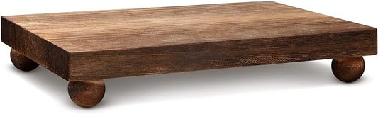 Amyhill Wood Pedestal Stand Kitchen Soap Tray Farmhouse Wooden Riser Stand for Kitchen Bathroom Counter Table Decor Plant Candle Vases Display (Dark Brown, 12 x 7 inch)