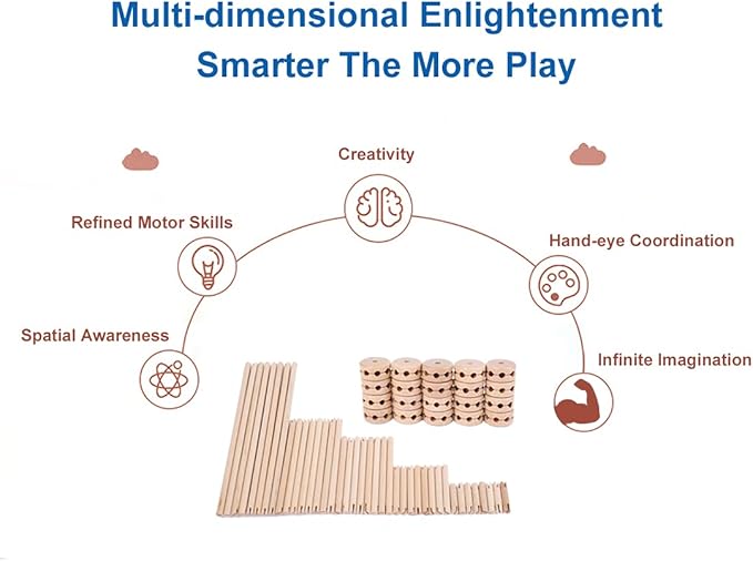 Wooden Building Blocks for Kids, STEM Preschool Learning Toys for Children, Educational Creative Construction Gift for Boys and Girls, 60 Pcs.