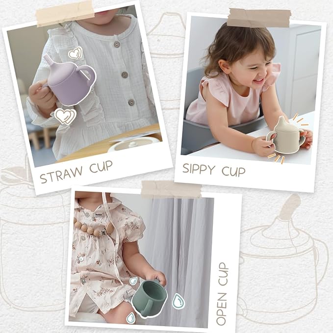Moonkie Silicone Baby Sippy Cups | 3 Stages Training Cup Straw Cup for Infants Toddlers and Kid | 4 oz 2Pack