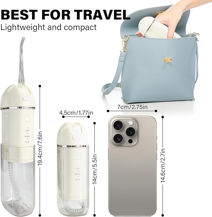 Portable Water Flosser for Teeth 2 Pack, Cordless & Portable Collapsible Oral Irrigator Water Teeth Cleaner Pick for Home Travel Use,3 Modes & IPX7 Waterproof Rechargeable Water Flosser Dental Pick