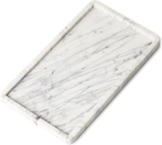 Cork & Mill Marble Tray for Bathroom Countertop, Kitchen Counter, or Catchall - 13" x 7½" Large Vanity Tray for Skincare or Perfume - Handcrafted Natural White Marble Stone Organizer