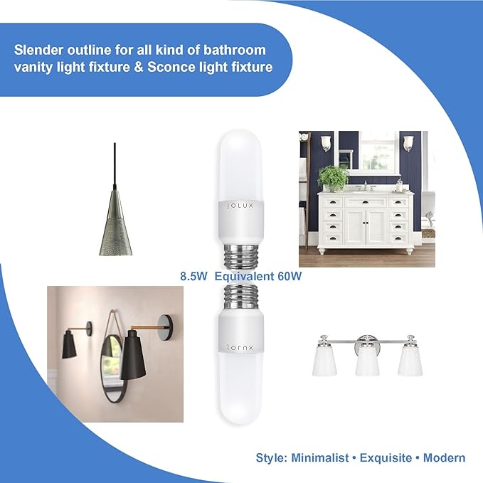 Jolux LED Stick Light Bulbs, Enclosed Fixture Rated, 60W Equivalent, 3000K Warm White,800 Lumen,Medium Screw Base E26 led Bulbs,Non-Dimmable,12 Count (Pack of 1)…