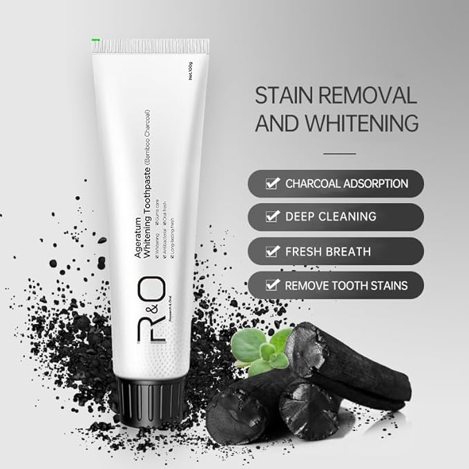 R&O Ageratum Whitening Toothpaste with Bamboo Charcoal, 3.53 oz - Removes Stubborn Stains, Great for Teeth Whitening, Reduces Plaque, Promotes Oral Health with Long - Lasting Fresh Breath (1 Tube)