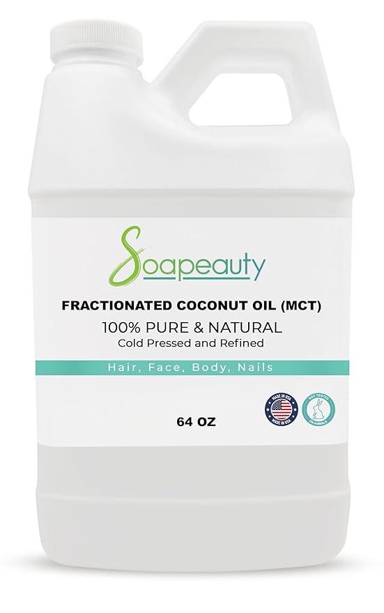 Soapeauty FRACTIONATED Coconut Oil Cold Pressed Refined | 100% Natural Available in Bulk | Carrier for Essential Oils, Face, Skin, Hair Moisturizer, Soap Making | 64 fl oz