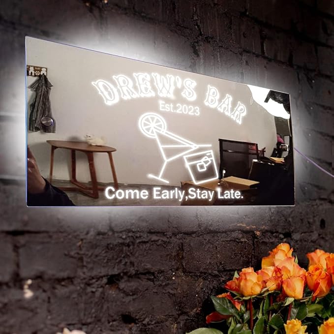 Custom LED Name Mirror Light - Multi Colour Lighting, Bar, Barber Shop Decor