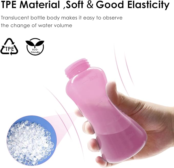 RUFCRIL Mini Peri Bottle, 350ml Portable Travel Bidet with Extra Ring and Carry Bag, TPE Material for High Temperature Resistance, Essentials for Postpartum Perineal Care,Hemorrhoid Treatment, Pink