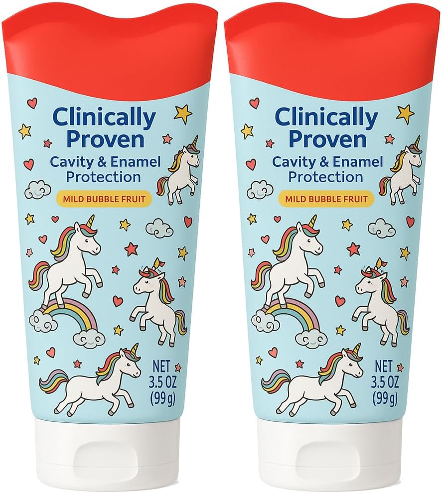 Kids Toothpaste Unicorn Bubble Fruit Flavor - Fluoride Anticavity for Ages 2+, ADA-Accepted Clinically Proven Cavity & Enamel Protection 2 Tubes (3.5 oz Each)