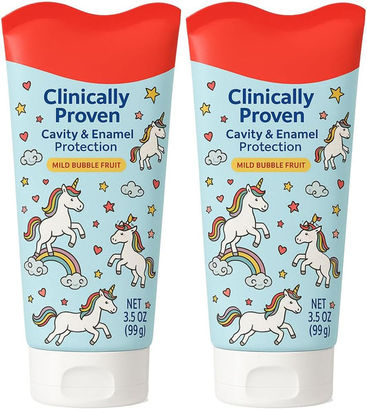 Kids Toothpaste Unicorn Bubble Fruit Flavor - Fluoride Anticavity for Ages 2+, ADA-Accepted Clinically Proven Cavity & Enamel Protection 2 Tubes (3.5 oz Each)