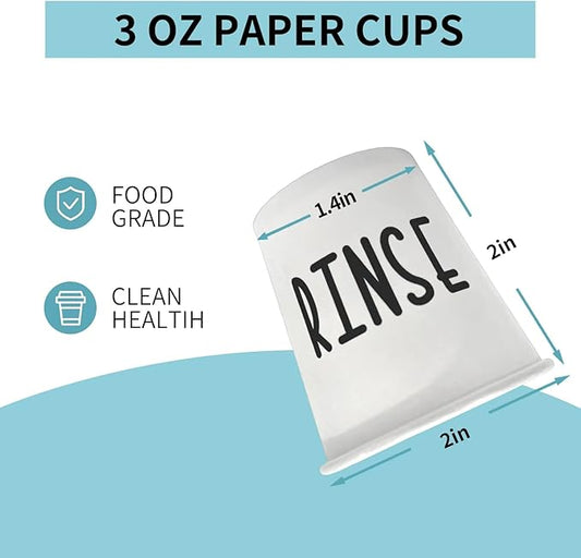 100 Mouthwash Cups, 3 oz Bathroom Cups with the Cute Word RINSE, Bathroom Cup That Enhances the Bathroom's Charm.