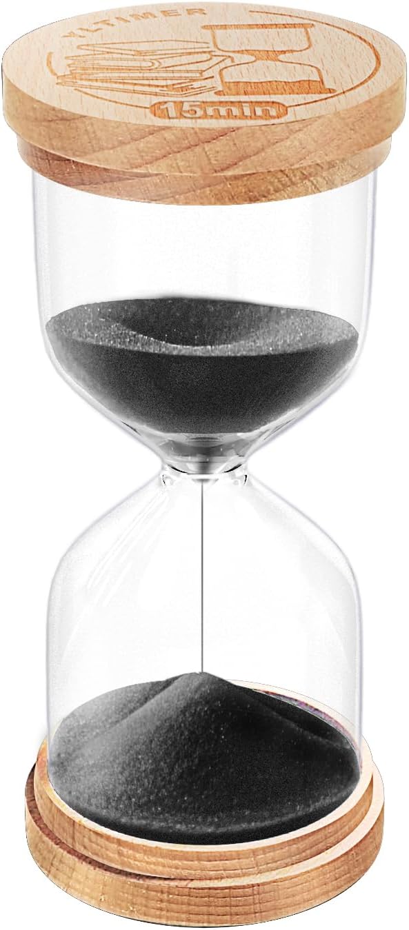 Wooden Sand Timer 15 Minute, Mini Sand Clock, Beech Wood Black Hourglass Hour Glass, Small Sandglass 15 Min for Classroom, Game,Decor,Kitchen (Black)