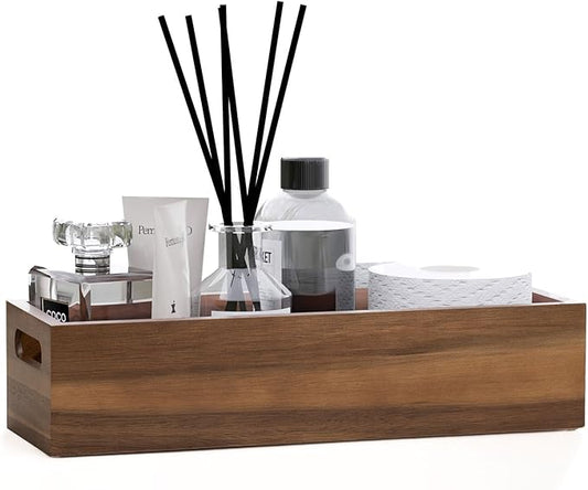 Natural Acacia Wood Bathroom Tray with Handles for Organizing Toiletries and Accessories - 16.5L x 6W inch