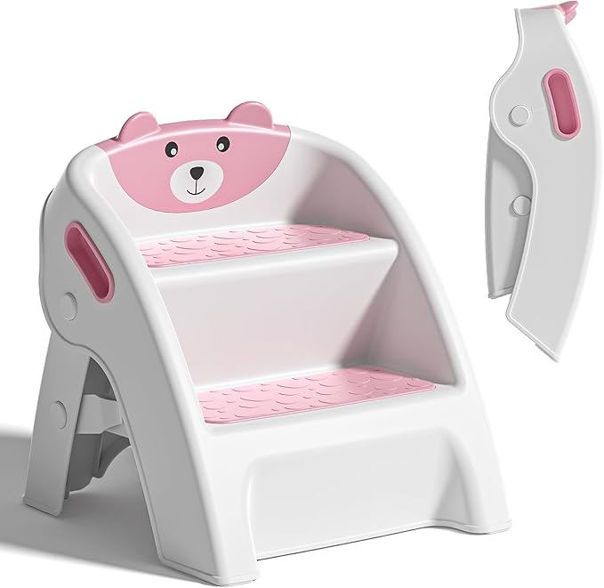 Folding Kids Step Stool for Bathroom and Potty Training,Anti-Slip, Anti-Tip A-Frame Design with 10-Second Setup-Potty 2 Step Stool for Toddlers