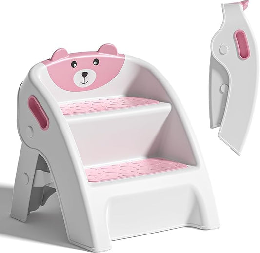 Folding Kids Step Stool for Bathroom and Potty Training,Anti-Slip, Anti-Tip A-Frame Design with 10-Second Setup-Potty 2 Step Stool for Toddlers