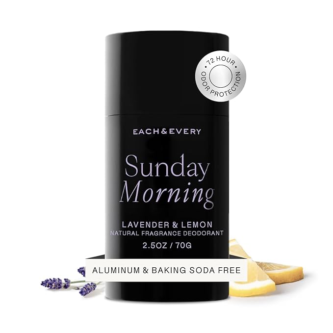 Each & Every Aluminum Free Deodorant for Women & Men - All Natural Deodorant for Sensitive Skin, EWG Verified - Clean, Baking Soda-Free, Plant-Based Fragrance, Lavender & Lemon, 2.5oz