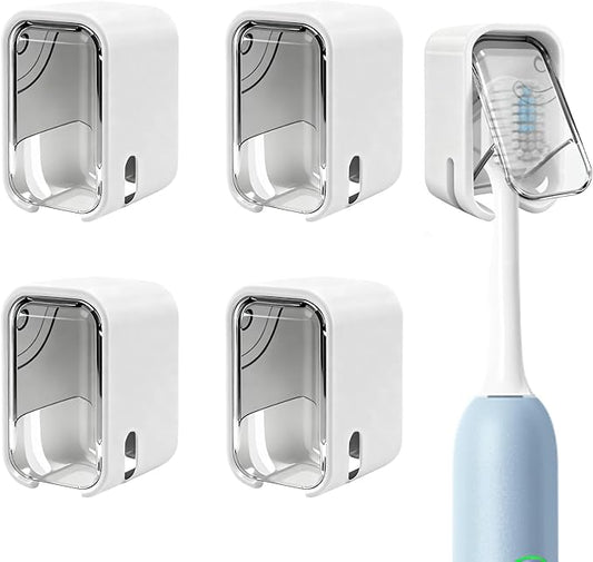 4 Pack Mini Toothbrush Holder Wall Mounted with Cover, Single Slot Toothbrush Storage Organizer for Shower, Compact Toothbrush Holders for Bathroom & Travel, Ideal for Girls and Boys