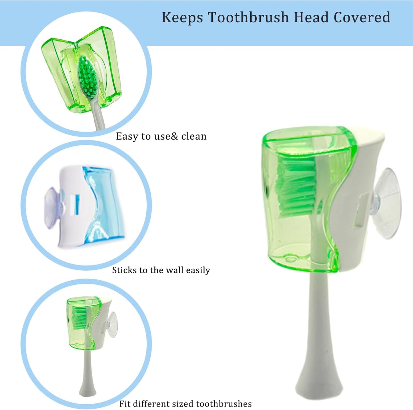 4 PCS Travel Toothbrush Head Covers Caps, Tooth Brush Protector Cap Brush Pod Case Portable Plastic Clip Wall Mounted Hanging Rack Organizer for Bathroom Travel