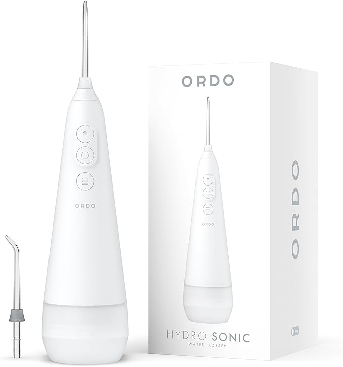 Ordo Water Flossers for Teeth, Cordless IPX7 Waterproof Oral Irrigator, 3 Pressure Settings, Portable, Rechargeable Electric Sonic Flosser, Dental Professional Recommended, White