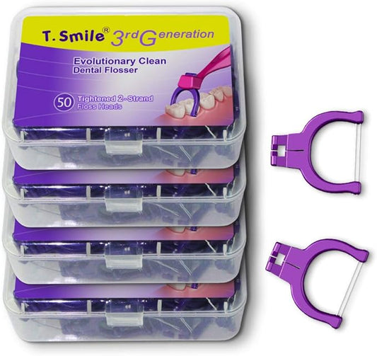 T.Smile Evolutionary Clean Dental Flossers, Kit of Refills Plus Long Handle (200 T-Tension Refills)