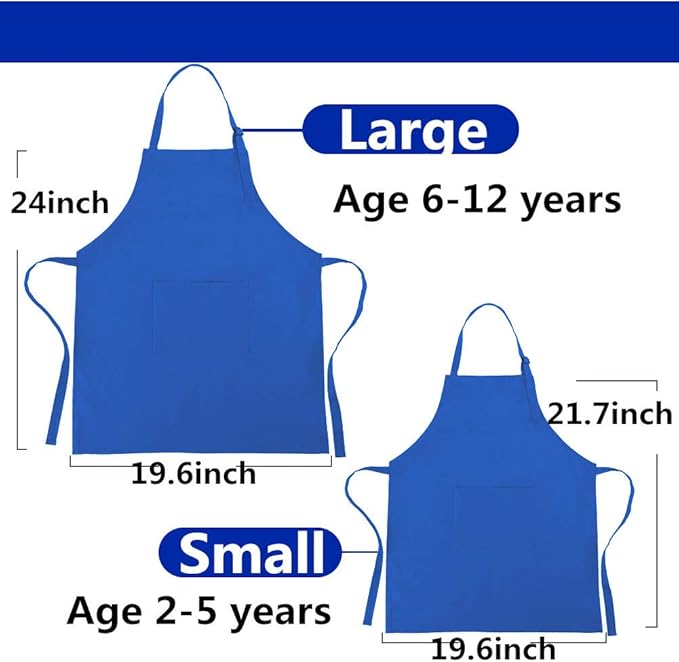 Kids Apron and Chef Hat Set, Adjustable Cotton Child Aprons with Large Pocket Blue Girls Boys Kitchen Bib Aprons for Cooking Baking Painting