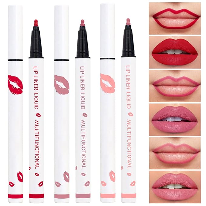 Kaely 3Pcs Ruby Red Dusty Pink Warm Pink Longwear Liquid Lip Liner Waterproof, 24 Hour Long Lasting Lip Liner Stain Marker Pen, 2-in-1 Matte Semi Permanent Lipliner & Lipstick, 09+10+13