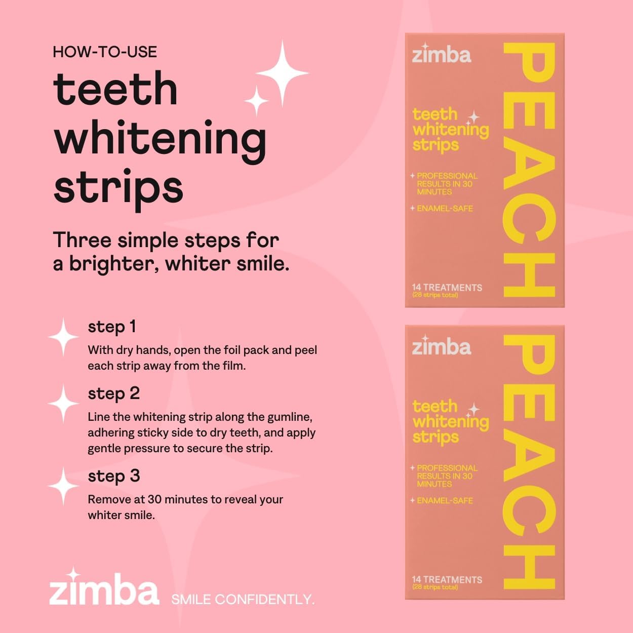 Zimba Teeth Whitening Strips 3-Pack Bestsellers Variety Bundle | Mint, Coconut, Peach | Vegan Whitening Strips, Enamel Safe Teeth Whitening, Hydrogen Peroxide Tooth Whiteners