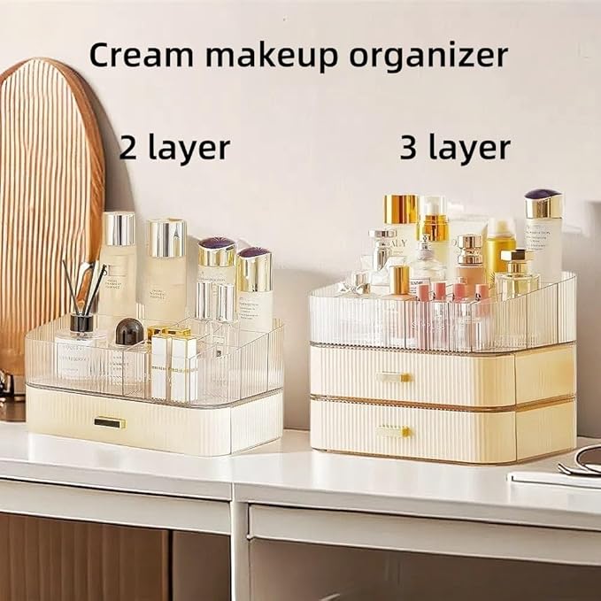 Makeup Organizer with Drawers Stackable Skincare Cosmetic Makeup organization for vanit Bathroom Desk Countertop (Cream)
