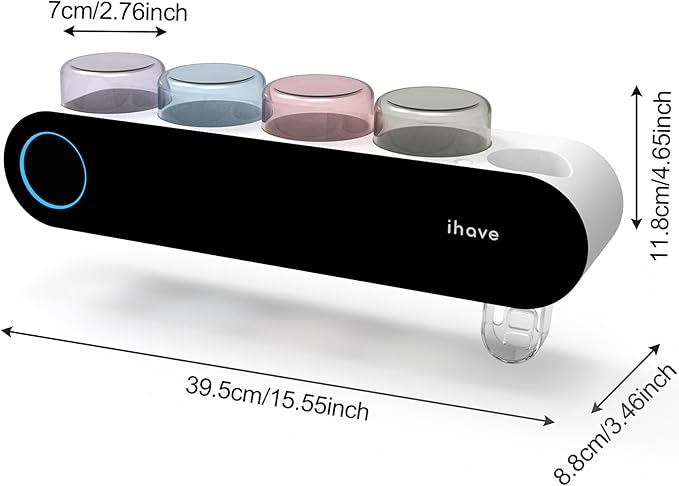 iHave Toothbrush Holders for Bathrooms, UV Toothbrush Sanitizer and Holder Smart Home Bathroom Accessories, 4 Cups Electric Toothbrush Holder Wall Mounted with Toothpaste Dispenser Bathroom Decor