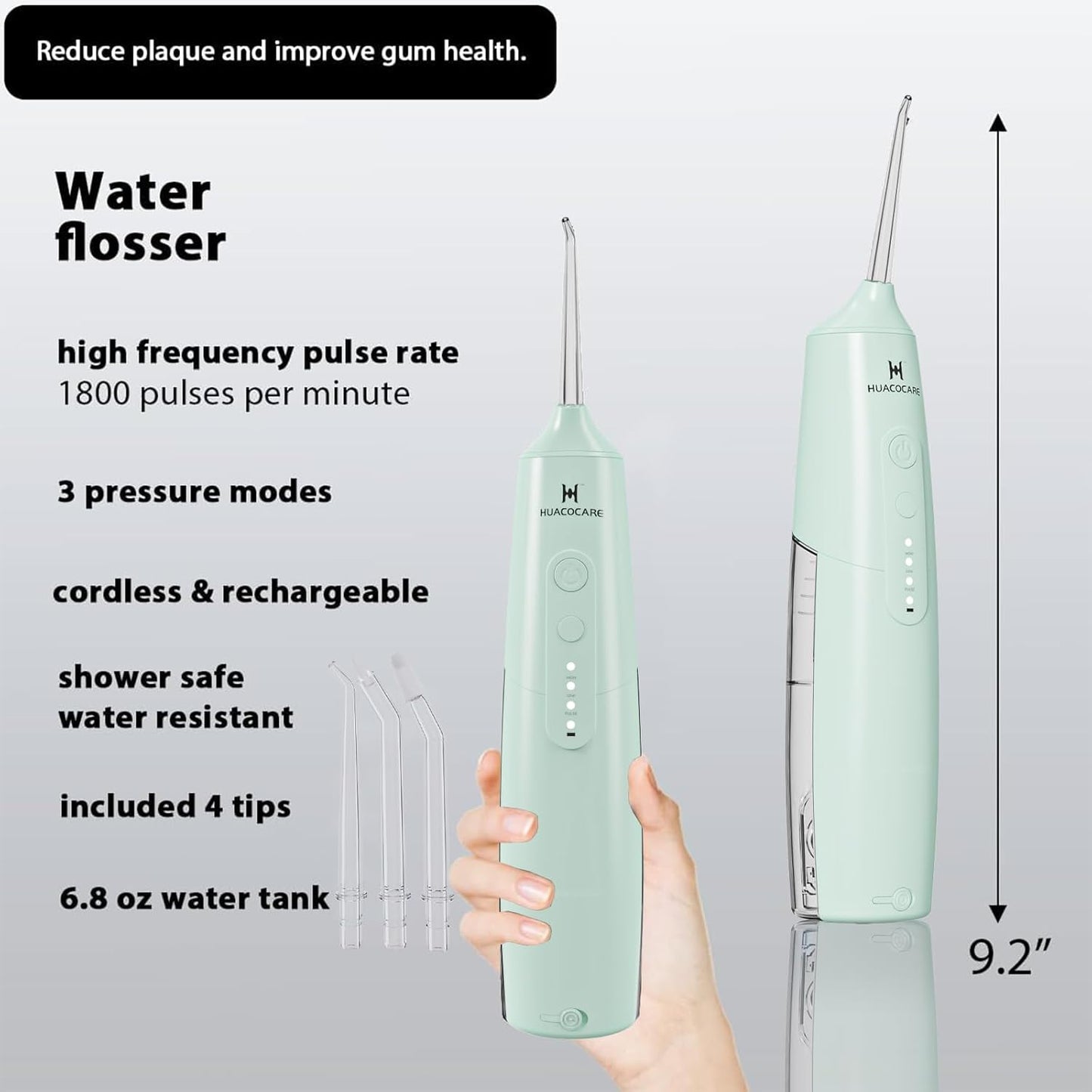 2-1 Oral Clean Kit- Water Dental flosser & Electric Toothbrush Combo- Brushing & Flossing- for Teeth Cleaning and Gum Health (Light Green)