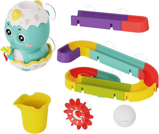 Baby Bath Toys Cute Water Slide Dinosaur Bath Toys with Cup, DIY Track & Balls, Educational Interactive Toy Slide for Baby 3 4 5 6 Shower, Toddler