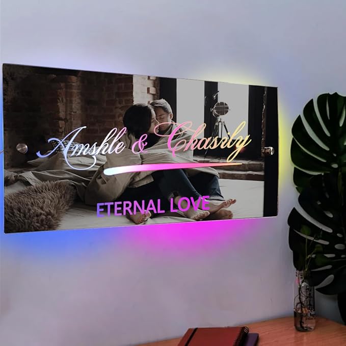 Personalized Couples LED Name Light Custom LED Light Up Mirror Multi Colour Lighting, Custom Name Neon Sign Light Wall Decor for Bedroom