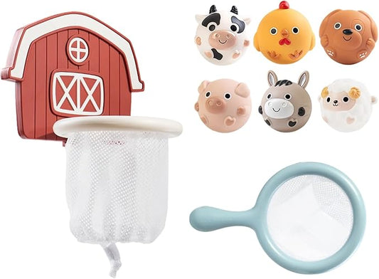 Kids Shower Bath Toy - Interactive Fun Pool Game with 6 Animal Balls, Bathtub Basketball Hoop with Suction Cups, Play & Learning Function for Traveling, Pool, Beach, Bathroom, Home