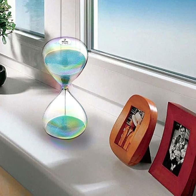 SuLiao Sand Timer 2 Minute Hourglass,Turquoise Sand Clock,Large Sand Watch 2 Min,Colorful Biloba Puff Minimalist Hour Glass Sandglass for Home,Desk,Office Decorative