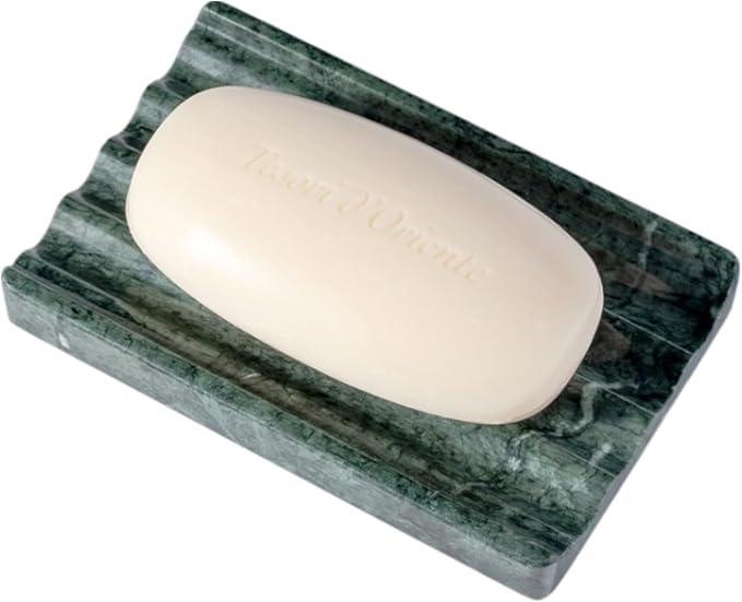 Soap Holder, Marble Soap Dish for Shower, Green Bar Soaps Holder with Water Ripple Design, Easy Cleaning Soaps Saver for Kitchen Sink，Bathroom, Executive Indian Natural Stone Soap Tray