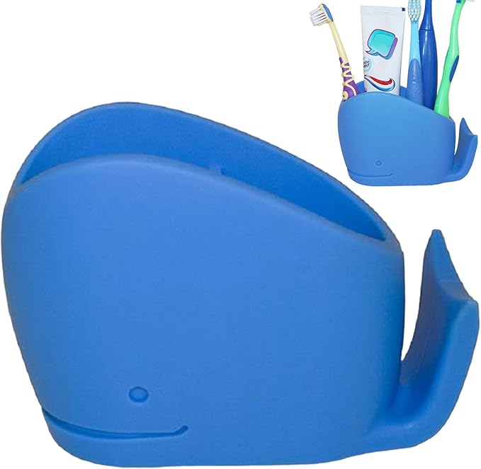 Whale Toothbrush Holder – Silicone 12x8x5cm | Animal Toothpaste Organizer and Kids Toothbrush Stand | Durable Non-Slip Bathroom Accessory for Home Sink, Daily Tooth Care