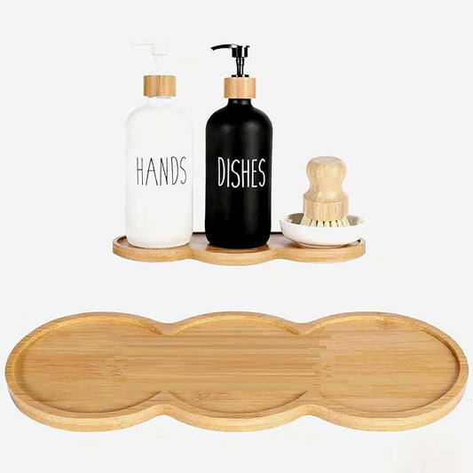 Bamboo soap Dispenser Tray, Bathroom Countertop T ray Kitchen T ray Bamboo Tray Sink T ray Dresser Jewelry Ring Dish, Comestic Holder Bathtub Organizer, Ideal for Jewelry, Cosmetics (8.68" ×3.35"