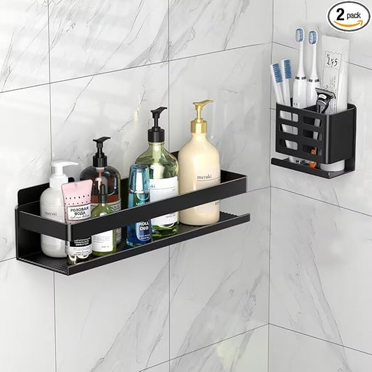Shower Shelf 2 Pack - Bathroom Shower Shelf Rust-Proof Aluminum Adhesive Installation No Drilling Required, Suitable for Bathroom Storage and Home Decoration