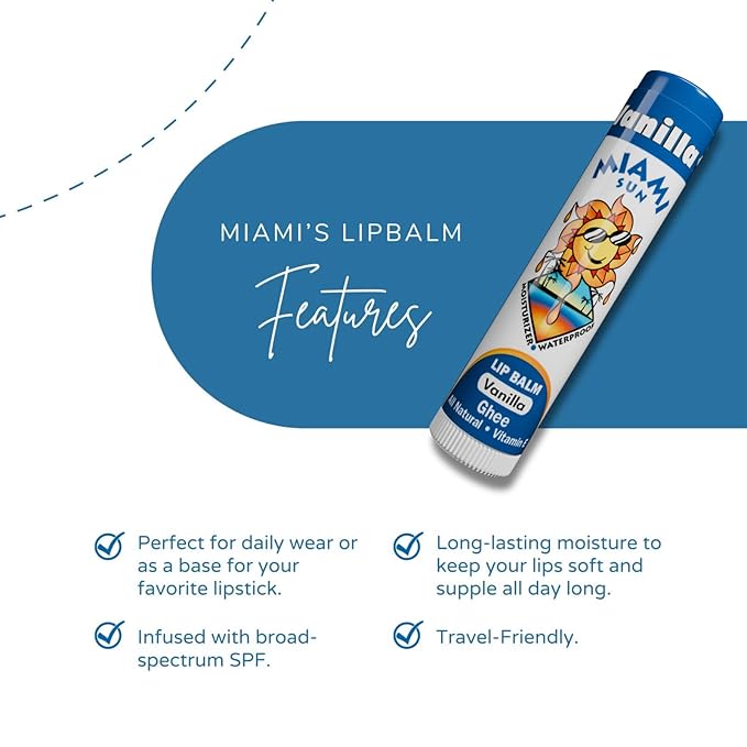 Miami Sun Natural Ghee Lip Balm, Hydrating Lip Treatment with Shea Butter & Beeswax, Organic & Non-Toxic, Best for Dry, Chapped Lips - Moisturizing, Healing, Chemical-Free Lip Repair (2 Pcs, Vanilla)
