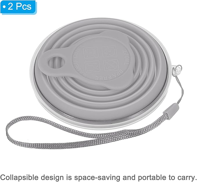 PATIKIL Collapsible Travel Cup, 2 Pack 270mL Travel Folding Cup with Lid Silicone Portable Drinking Cup for Traveling Camping, Gray