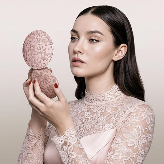 Fancii Taylor LED Lighted Travel Makeup Mirror, Rechargeable, 10x /1x Magnifying, Tru-Glow Lighting System, XL Large 5” Wide | Compact Mirror for Purses (Mocha Lace)