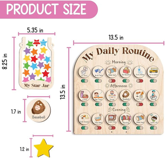 Wooden Daily Routine Chart with Reward Jar, Toddler Reward System, Morning Bedtime Routine Chart, Toddler Charts for Behavior and Routines, Wooden Chore Chart for Kids