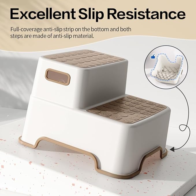 Toddler Step Stool for Bathroom sink, 2 Pack Step Stool for Kids, Plastic Potty Training Toilet Stepping Stools, Child and Baby Lightweight&No-Slip Two Step Stools for Kitchen(Off-White/Khaki)