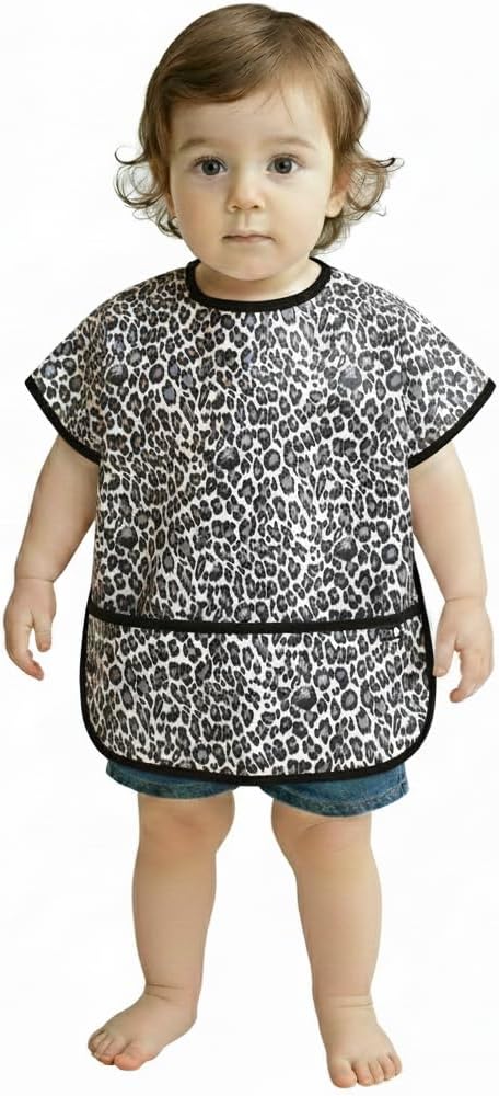Short Sleeve Waterproof Bib for Toddlers – Easy Clean Feeding Apron for Mealtime, Daycare, Self-Feeding, Lightweight