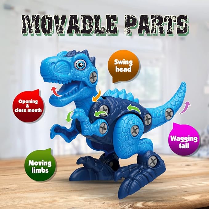 Dinosaur Toys for 3, 4, 5, 6, 7 Year Old Boys, Take Apart Toys with Electric Drill for Kids, STEM Educational Construction Building Toy, Ideal Birthday Christmas Easter Gifts, Incl Tyrannosaurus Rex