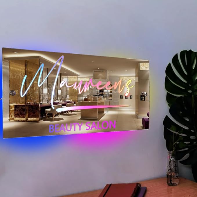 Personalized LED Name Mirror Light - Custom Multi Colour Lighting Mirror, Barber Shop, Bedroom Decor