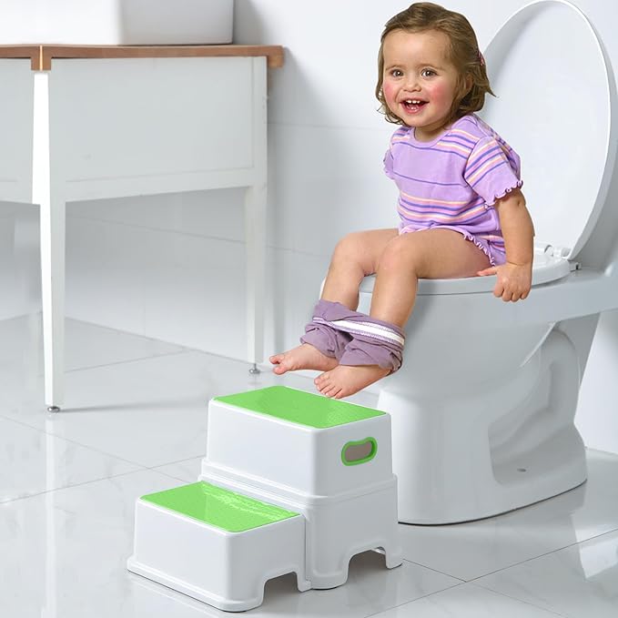 Victostar Toddler Step Stool,2 Kids Step Stool for Bathroom Sink,Baby Potty Stool with Anti-Slip Surface and Rubber Bottom,Plastic Stool with Handle for Toilet Potty Training Bathroom Kitchen