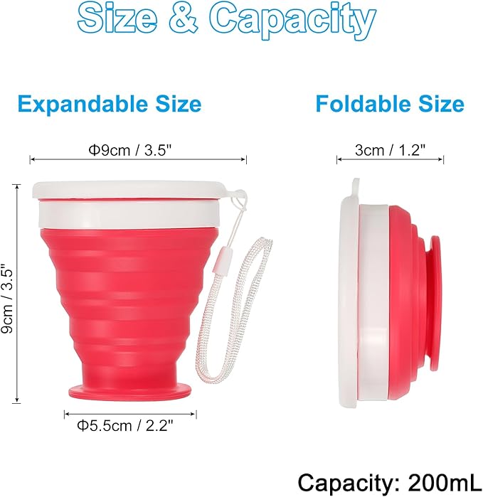 PATIKIL Collapsible Cup, 2 Pack 200mL Travel Folding Cup Silicone Portable Drinking Cup for Camping Hiking Outdoors, Rose Red