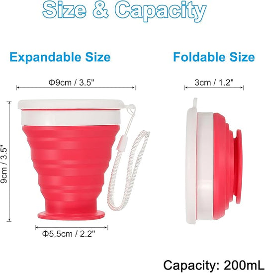 PATIKIL Collapsible Cup, 2 Pack 200mL Travel Folding Cup Silicone Portable Drinking Cup for Camping Hiking Outdoors, Rose Red