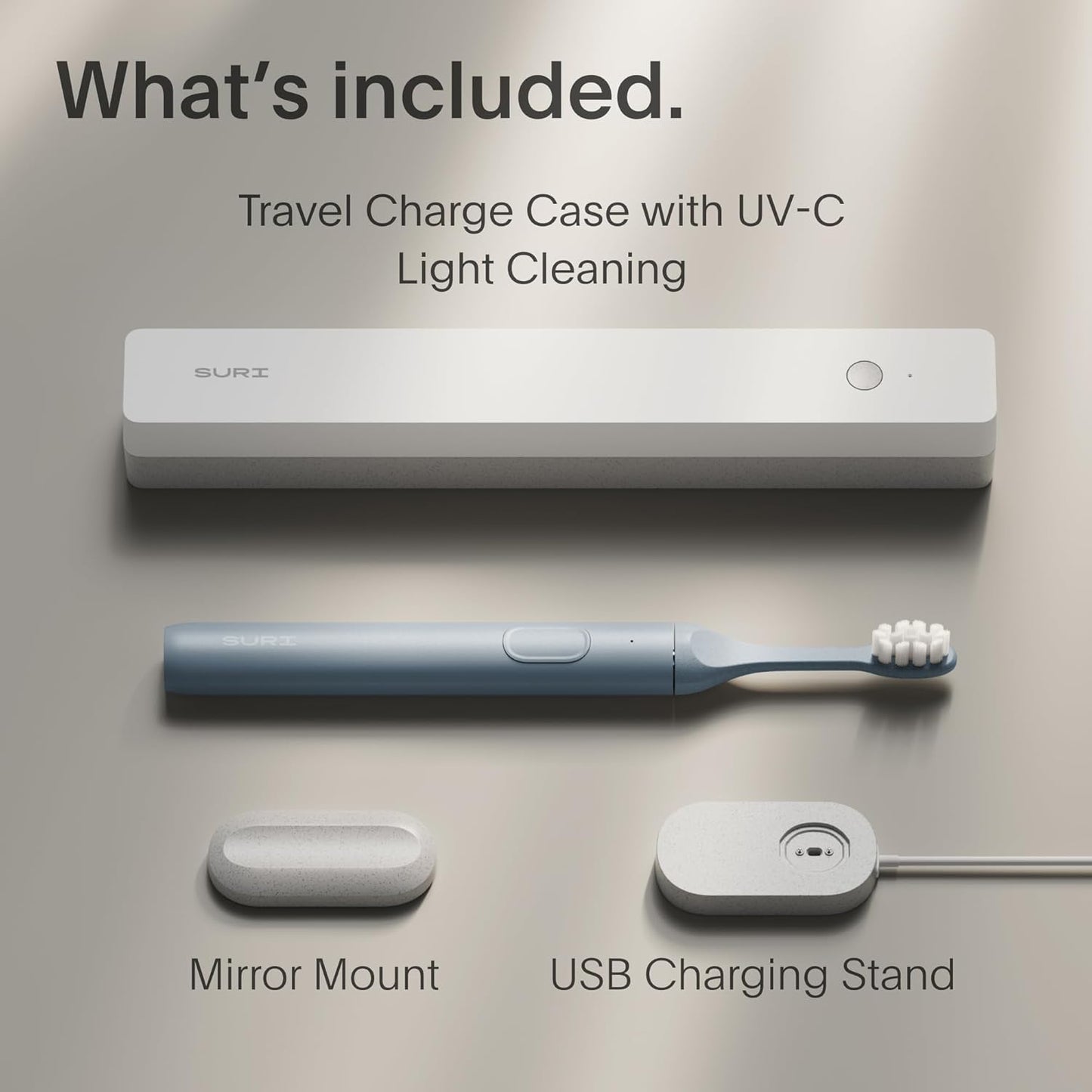 SURI 1.0 Sonic Electric Toothbrush with UV Cleaning Travel Case | 1 Month+ Battery | Designed in California | Electric Toothbrush for Adults | Travel Toothbrushes | Tooth Brush | Blue